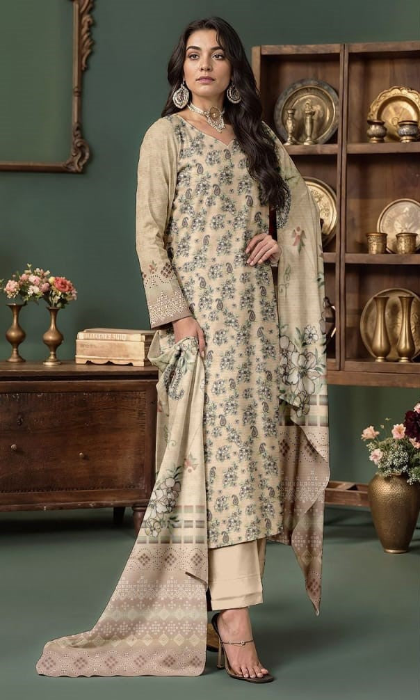 Elegant Taupe & Beige Floral Print Suit