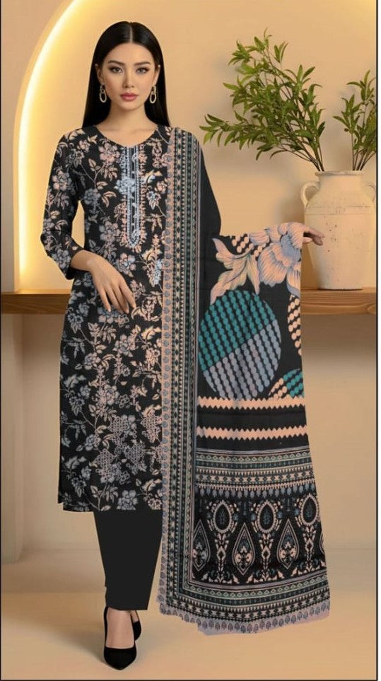 Elegant Teal & Beige Floral Print Suit