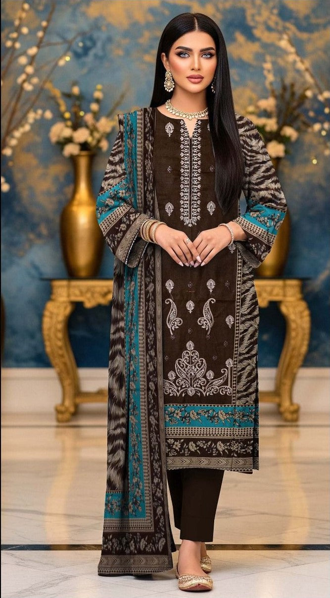 Chic Mocha & Teal Accent Print Suit