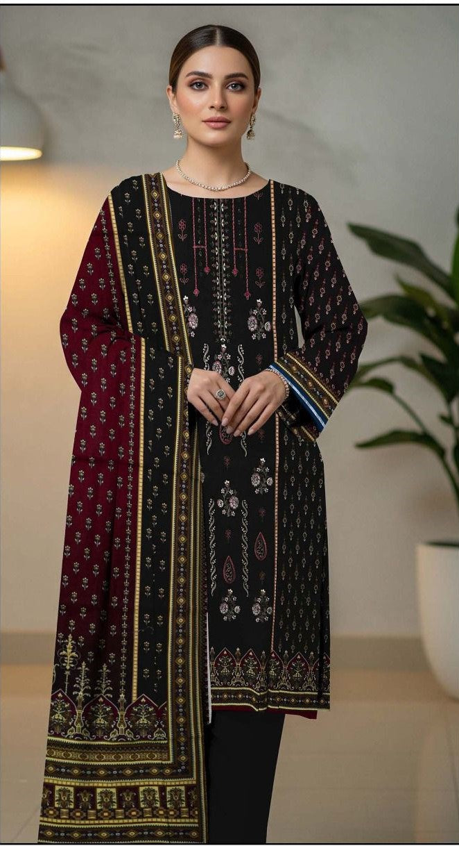 Elegant Black & Burgundy Micro-Print Suit