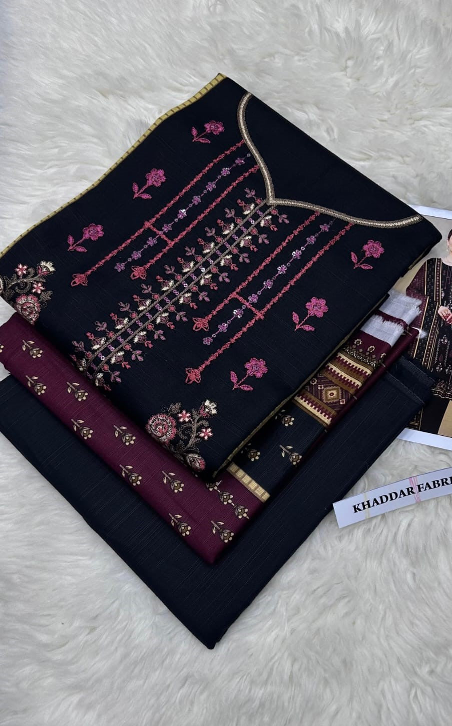 Elegant Black & Burgundy Micro-Print Suit