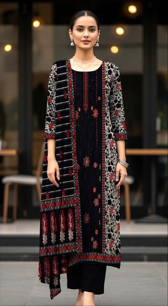 Dramatic Black & Scarlet Geometric Print Suit