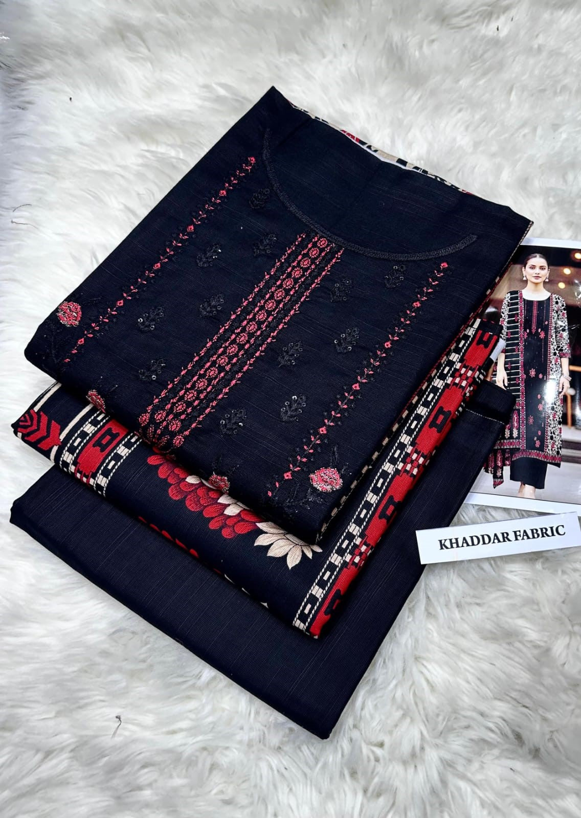 Dramatic Black & Scarlet Geometric Print Suit