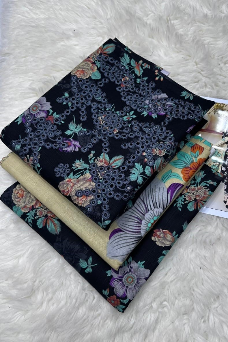 Dramatic Black & Ivory Floral Contrast Suit