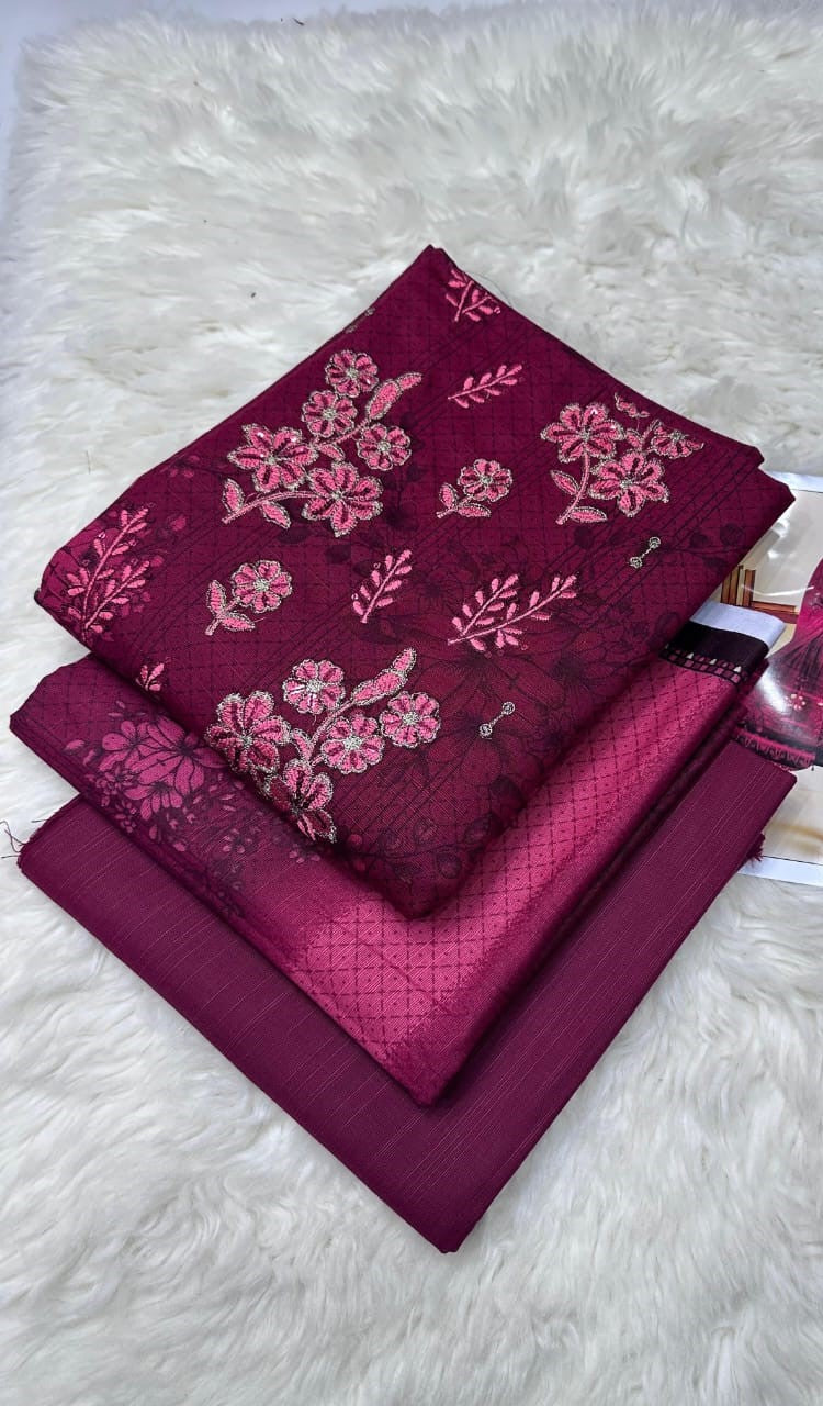 Elegant Ruby Red & Maroon Floral Suit