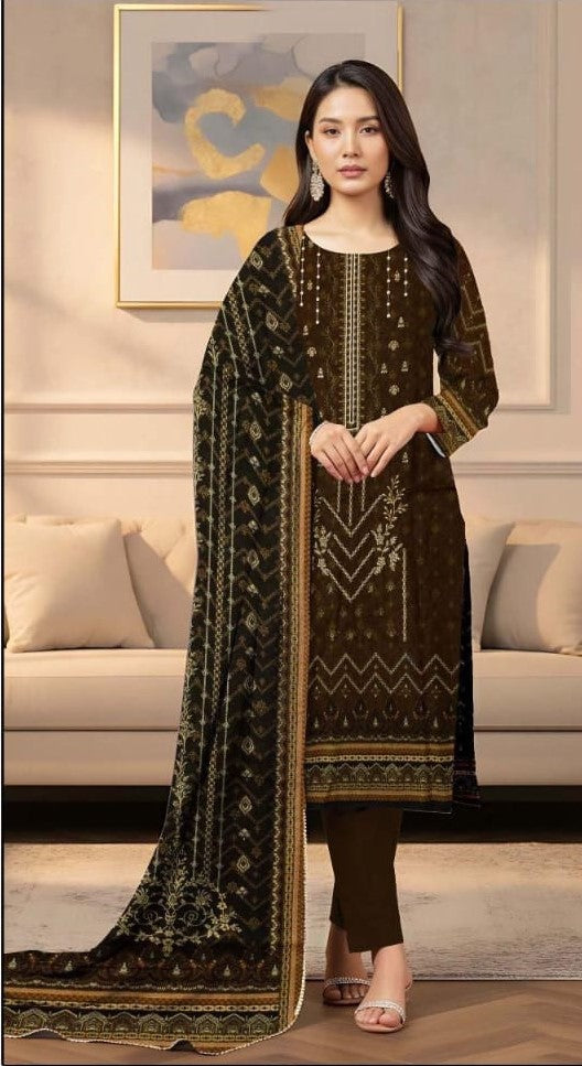 Elegant Mocha & Gold Intricate Print Suit