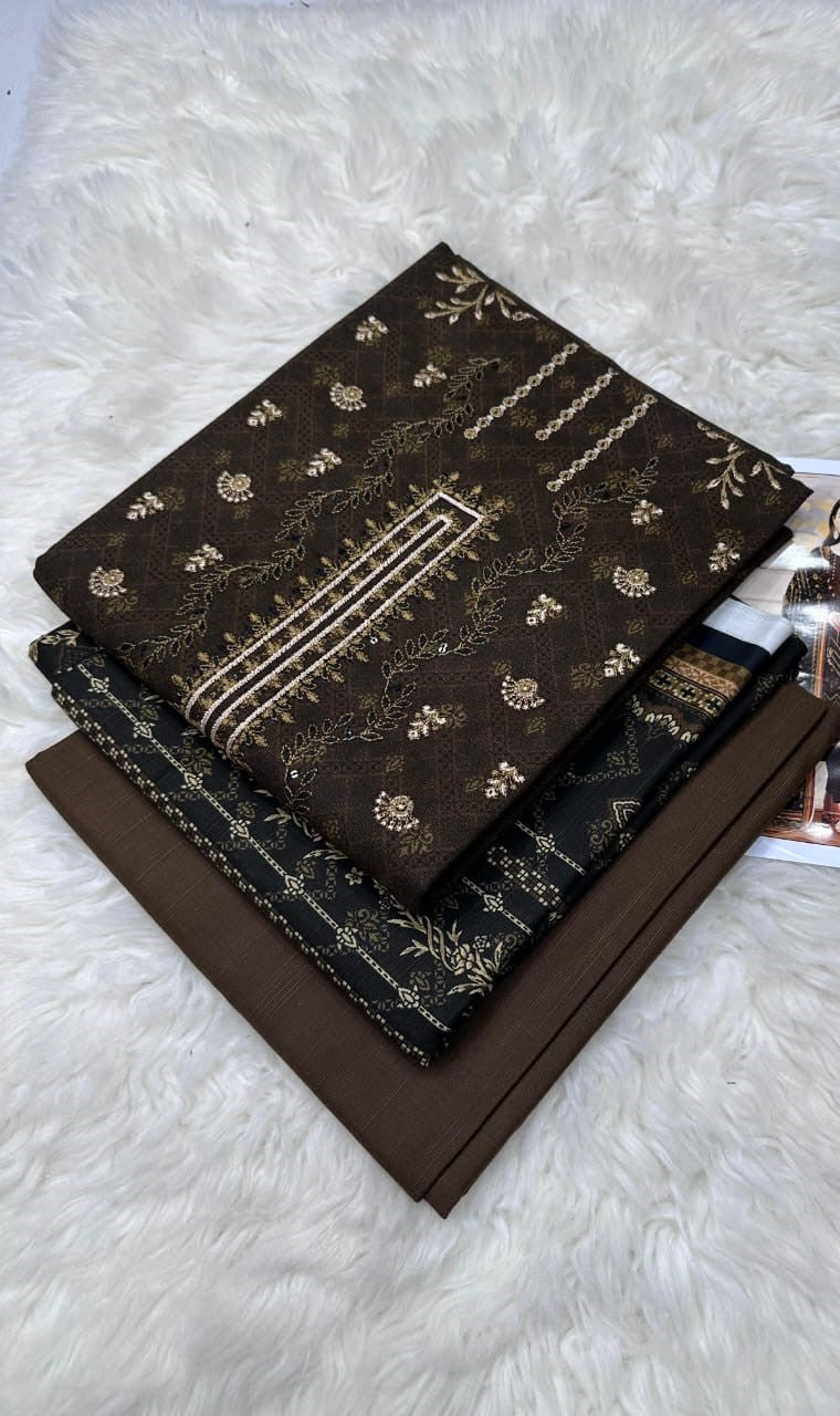 Elegant Mocha & Gold Intricate Print Suit