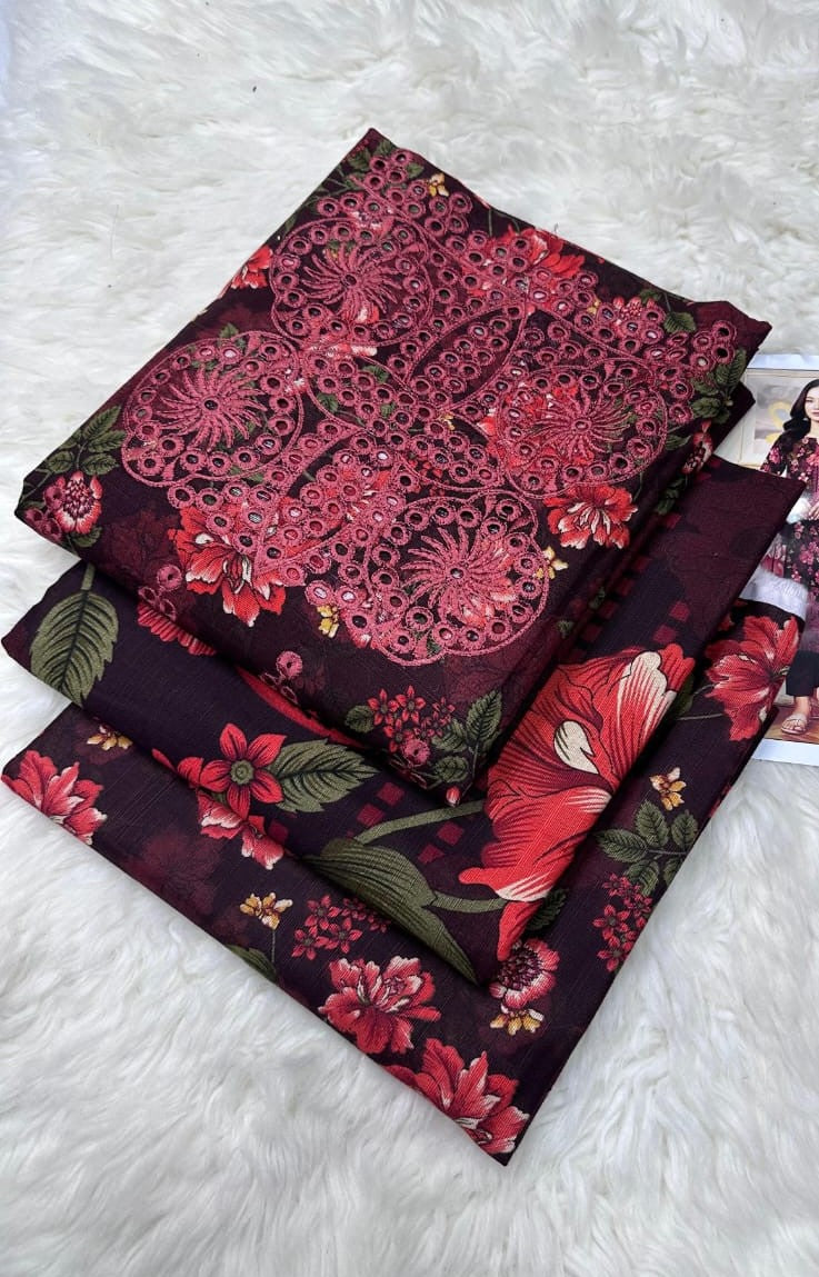 Luxurious Maroon & Berry Floral Print Suit