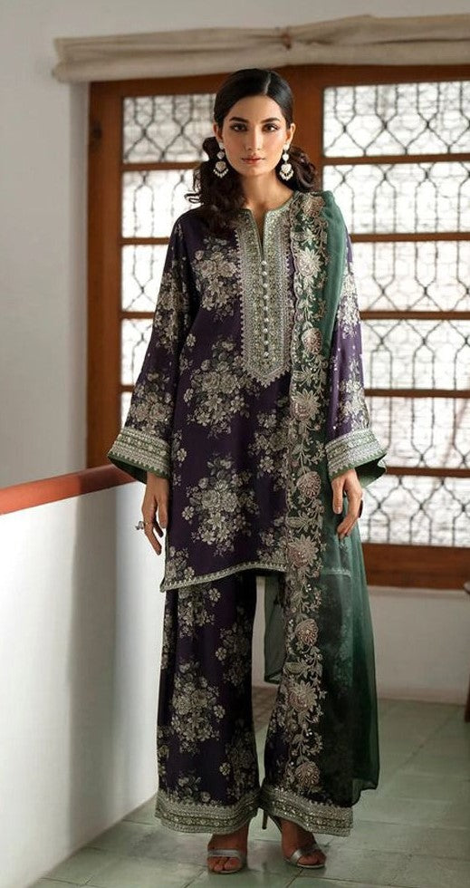 Dark Blue & Green Embroidered Comfort