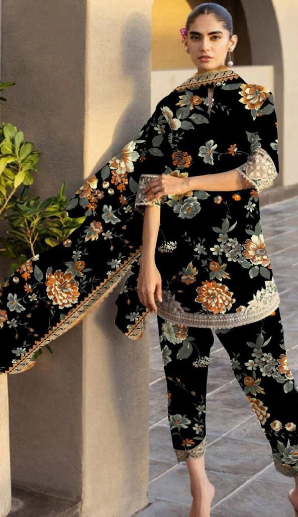 Dark Blue Embroidered Winter Suit