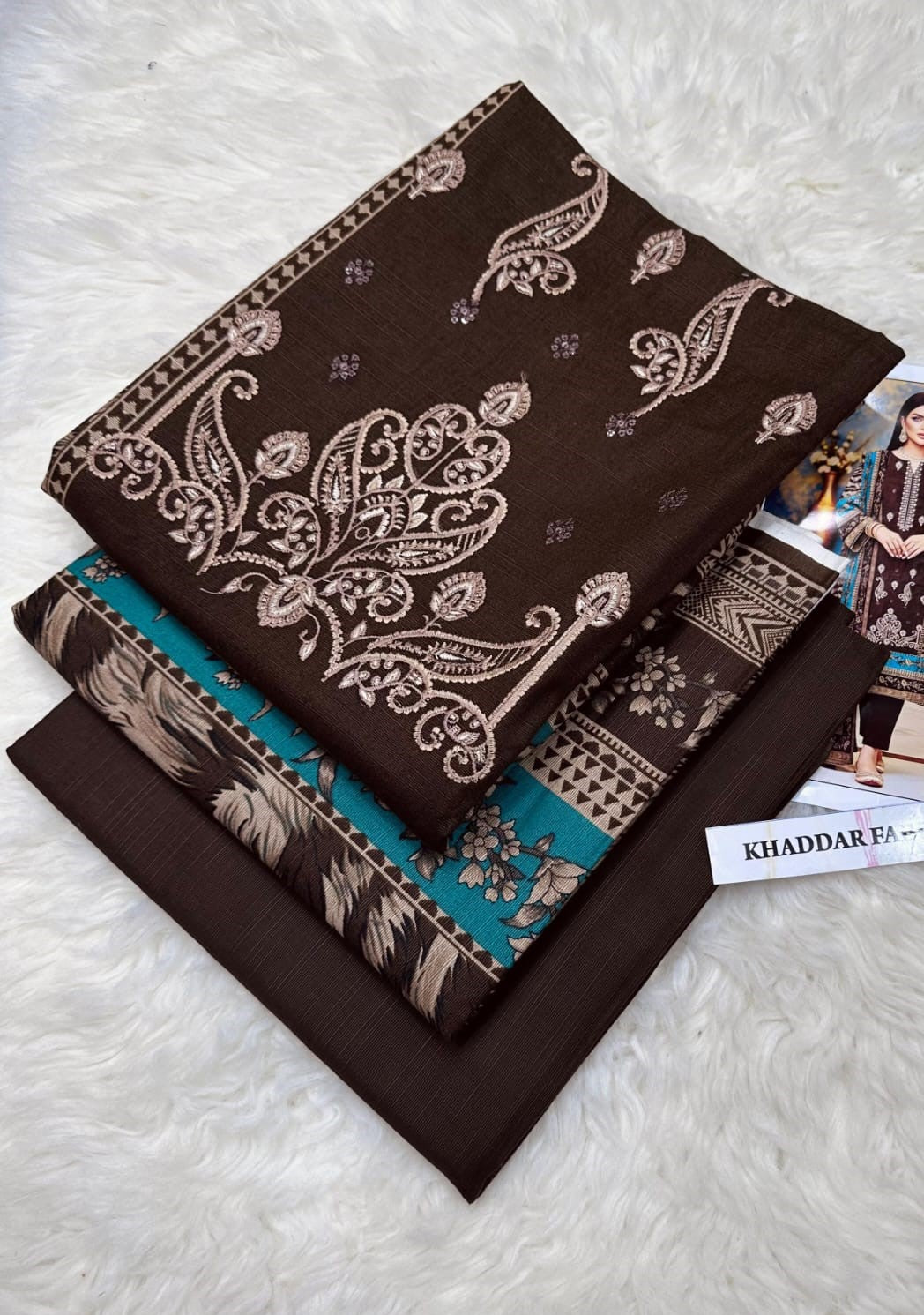 Chic Mocha & Teal Accent Print Suit